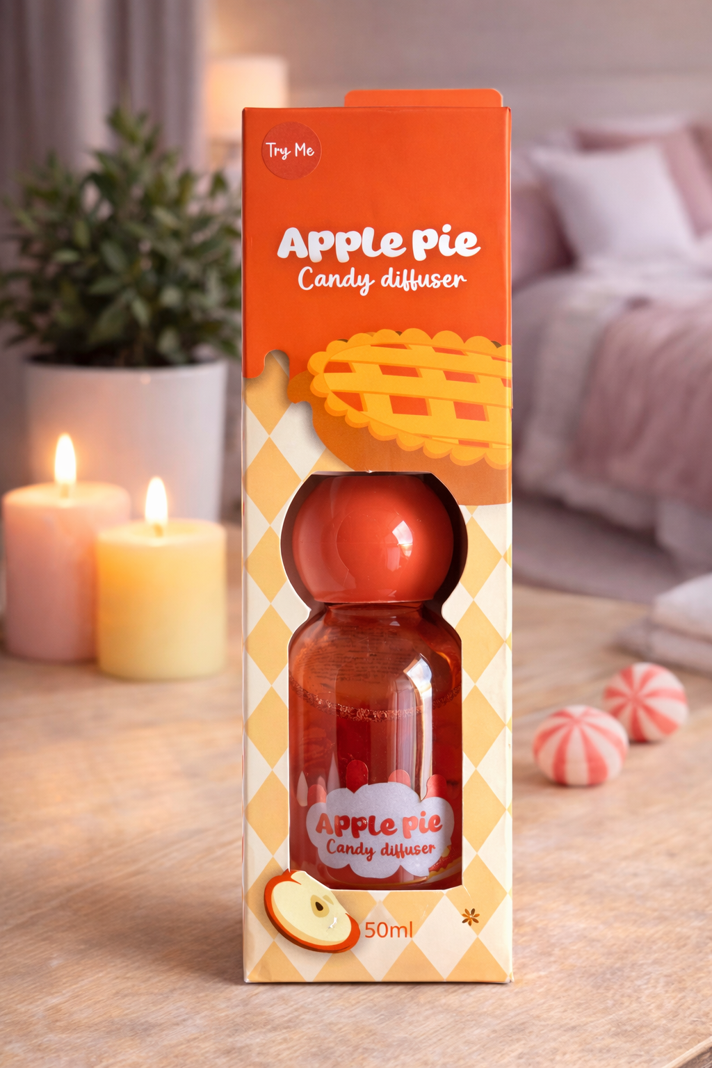 Difusor de Aroma Apple Pie Candy 50ml – Difusor de Ambiente com Aroma Doce a Tarte de Maçã – Difusor para Quarto, Dormitório e Sala