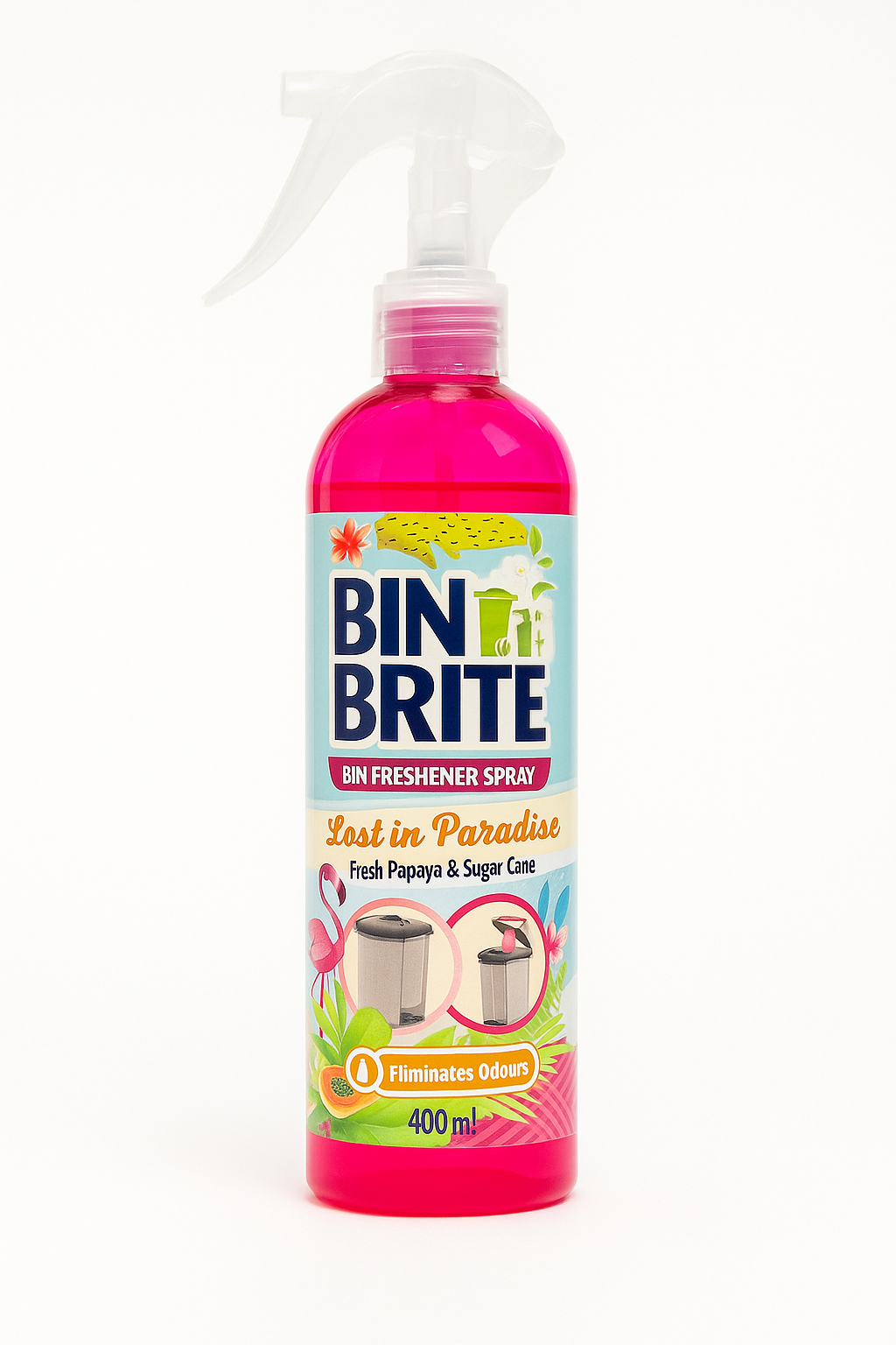 Bin Brite Soptunnfräschare Spray – Lost in Paradise | 400ml | Papaya & Sockerör