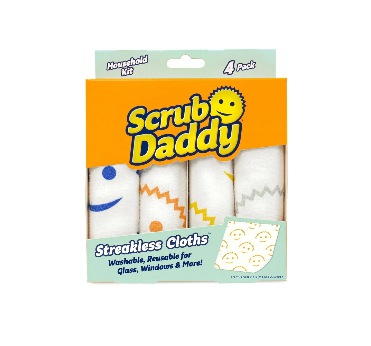 Scrub Daddy Bezešvé čisticí utěrky – balení 4 kusů | Opakovaně použitelné a pratelná utěrky na sklo, elektroniku, okna a domácí spotřebiče