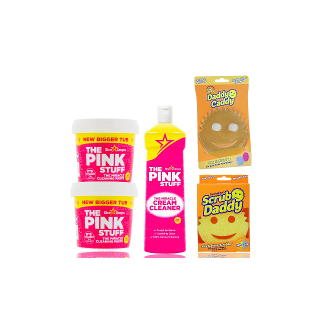 Balíček na čistenie - Scrub Daddy, Daddy Caddy, Pink Stuff Pasta, krémový čistič