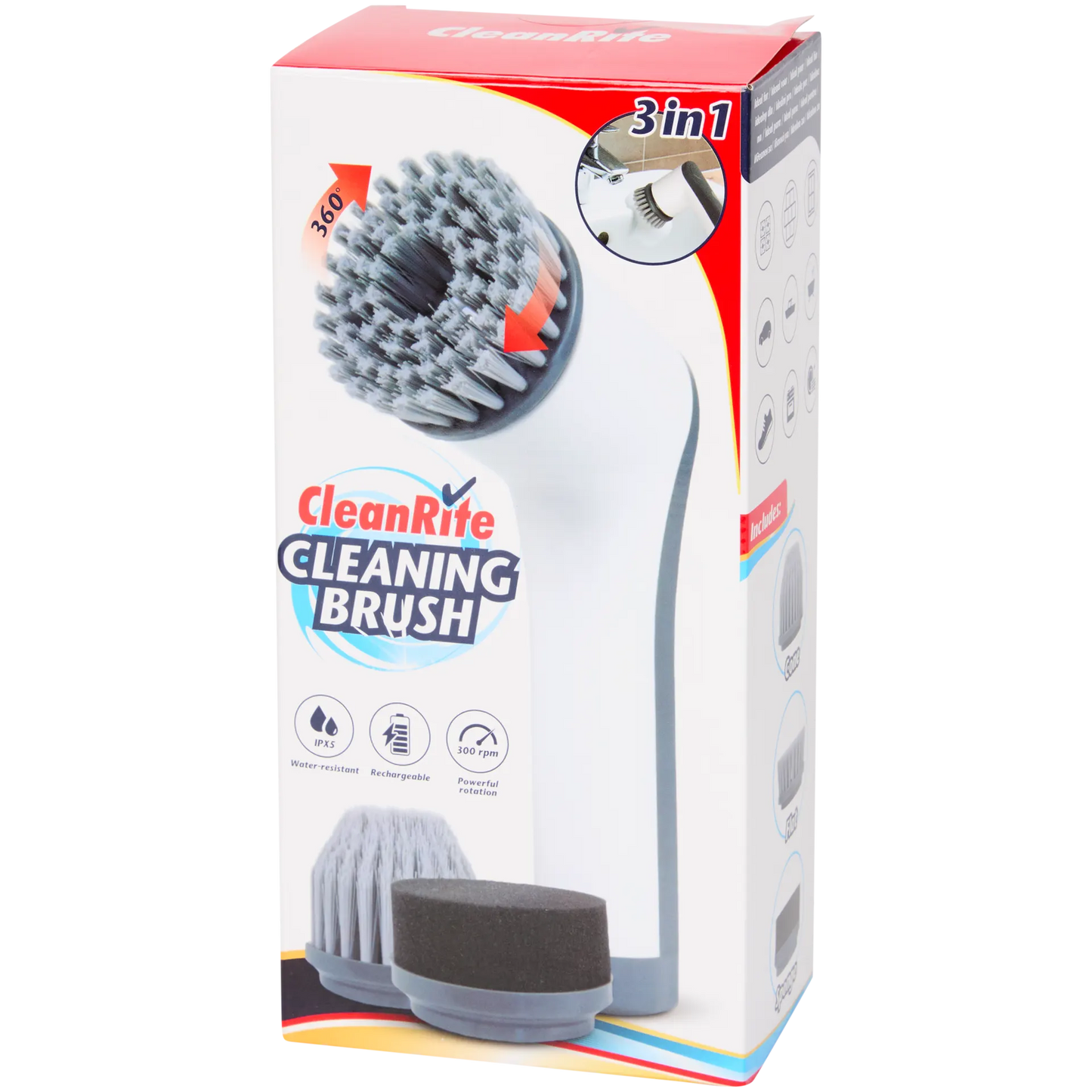 CleanRite Electric Cleaning Brush 3-in-1 – Rechargeable – 300 RPM
