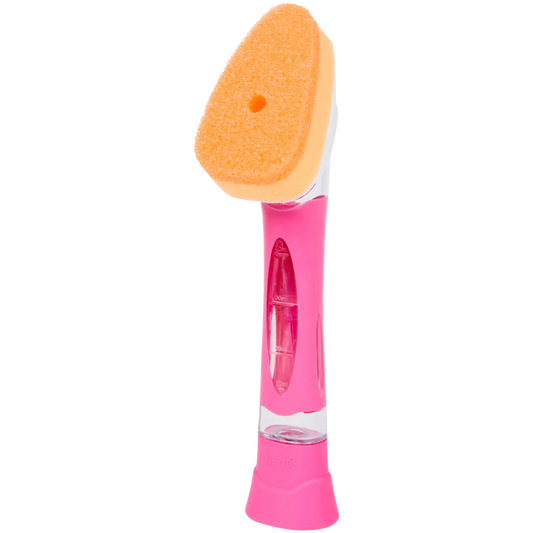 CleanRite Spugna per piatti con serbatoio del sapone – Spugna da cucina con impugnatura – Rosa