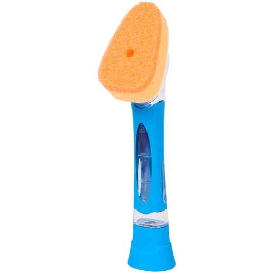 CleanRite Spugna per piatti con dispenser di sapone – Manico ricaricabile – Blu