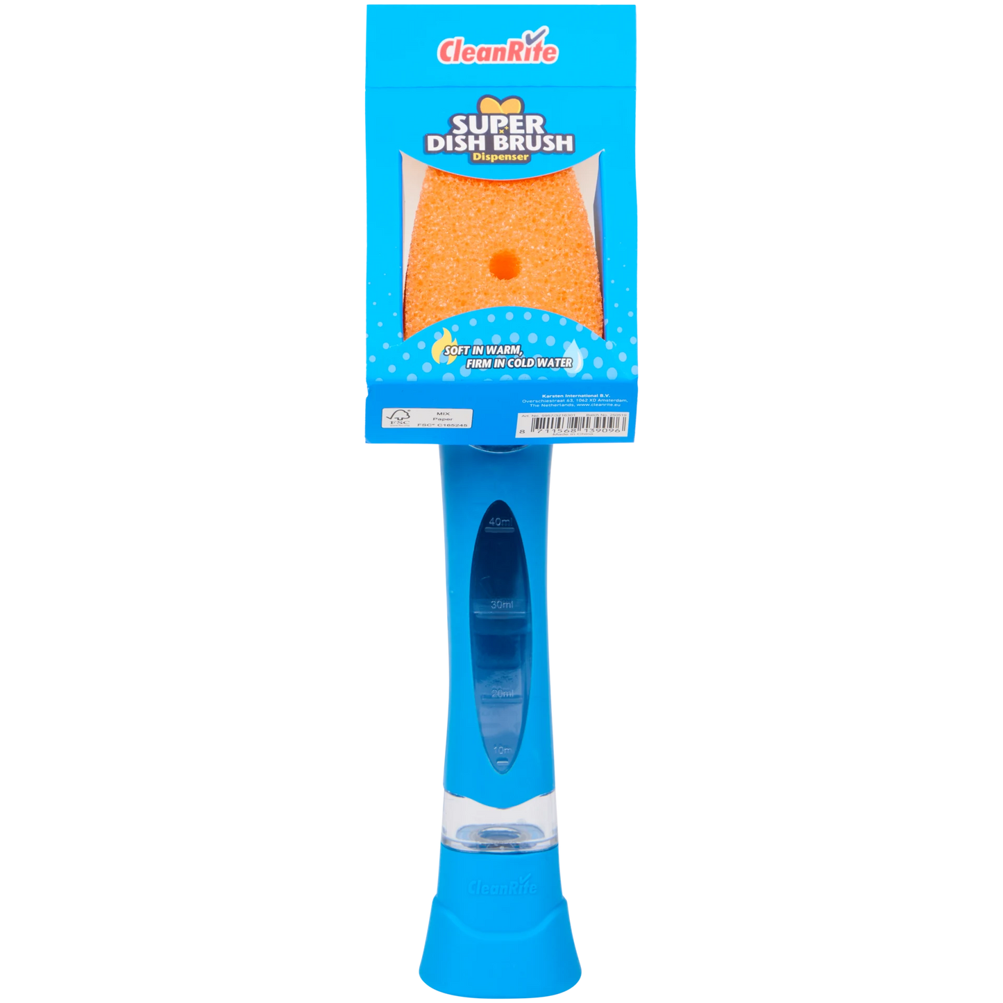 CleanRite Spugna per piatti con dispenser di sapone – Manico ricaricabile – Blu