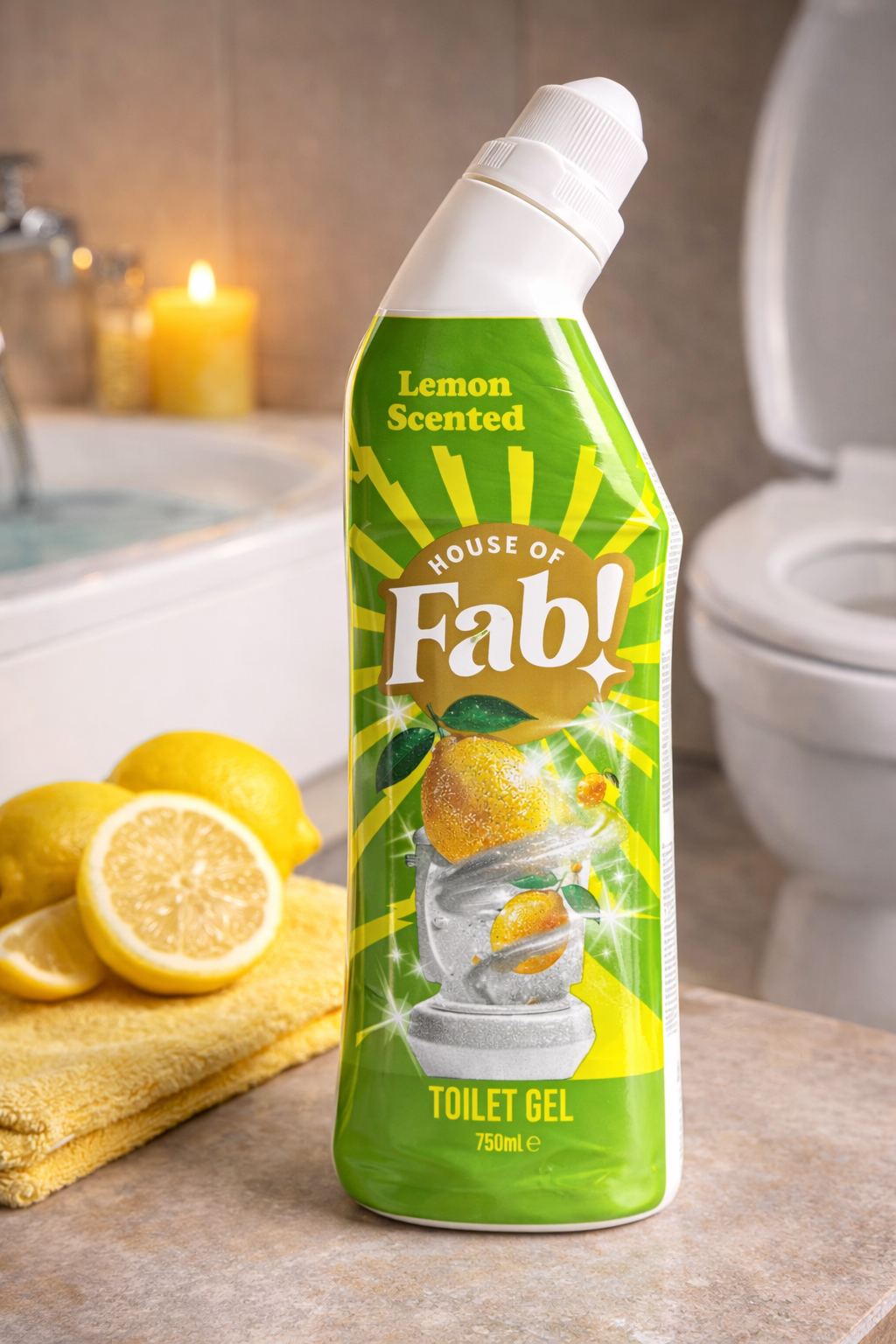 House of Fab Gel WC Limone 750ml – Detergente WC al Limone – Potente Pulitore per WC contro Calcare, Incrostazioni e Sporco – Gel WC Fresco al Limone