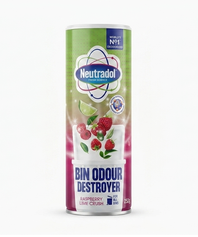 Neutradol Raspberry Lime Crush Bin Odour Destroyer 250g – Prullenbak Geurverdrijver voor Alle Afvalbakken – Frisse Framboos & Limoen Geur