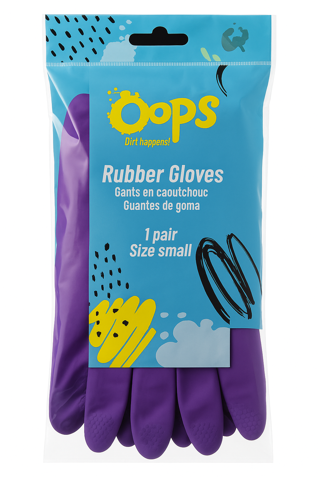 Oops Rubber Gloves – Guanti in gomma viola – Guanti domestici durevoli per lavare i piatti, pulire e lavori vari - Small