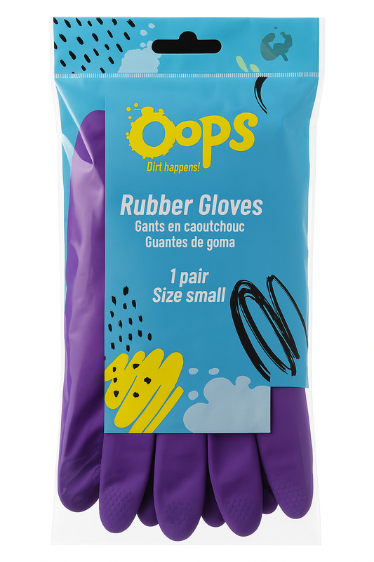 Oops Rubber Gloves – Guantes de goma morados – Guantes domésticos duraderos para lavar platos, limpiar y bricolaje - Pequeño