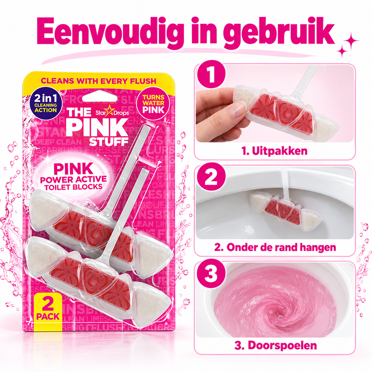 The Pink Stuff Power Active blok za WC školjku - 2 komada