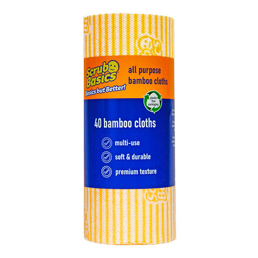 Scrub Daddy Fondamenti di Pulizia Panni per la Pulizia in Bambù – 1 Rotolo con 40 Panni Riutilizzabili