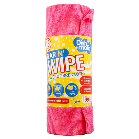 Panni in microfibra Dishmatic a rotolo – Senza aloni, riutilizzabili e durevoli (15 pezzi)