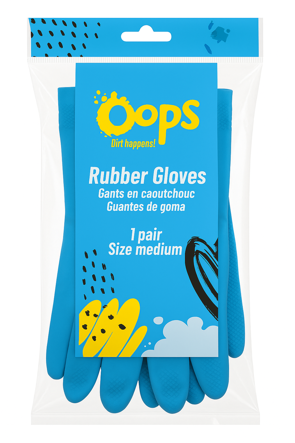 Oops Rubber Gloves – Guanti in gomma blu – Guanti domestici confortevoli antiscivolo per lavaggio piatti e pulizia - Taglia media