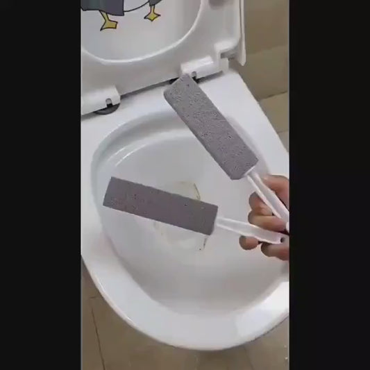 Escobilla de inodoro rosa con piedra pómez y sonrisa